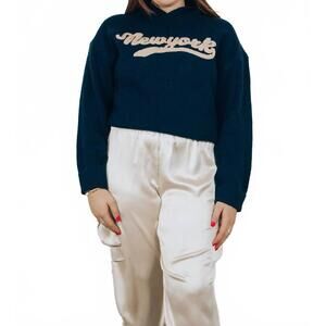 NEW BUTTERMELON new york long sleeve hoodie in navy